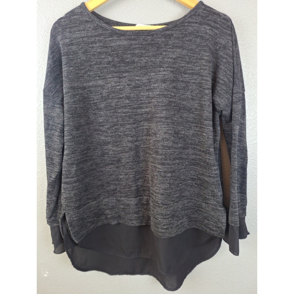 Les Amis Womens Gray Space Dye Layered Hem Long Sleeve Knit Top Size L T0614